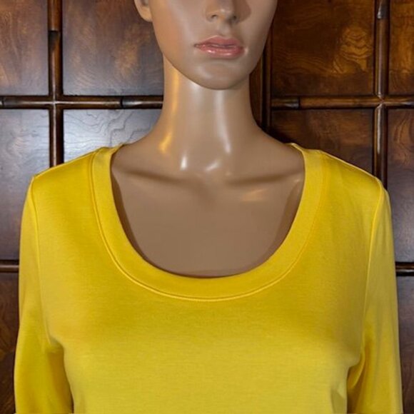 NWOT Isaac Mizrahi Live! Yellow Pima Cotton 3/4 Sleeve Side Slit Scoop Neck Top - Picture 9 of 14